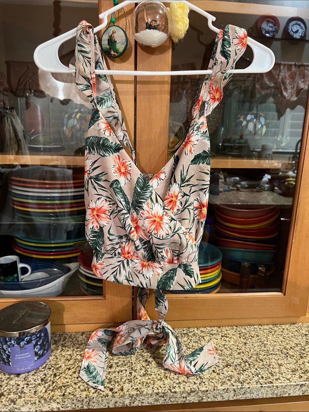 Express Pink Tropical Floral Tie-Back Crop Top (Women’s)